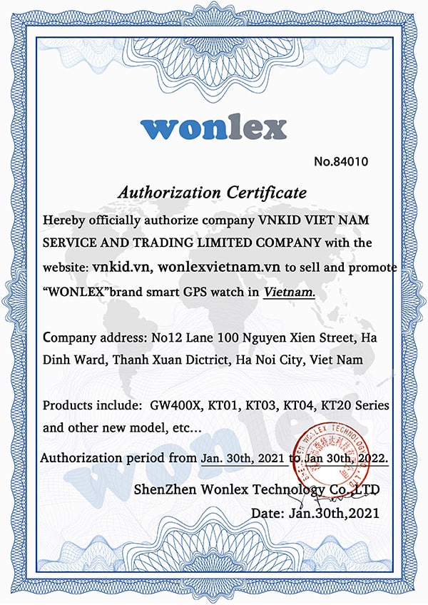 Chứng nhận phân phối độc quyền của hàng Wonlex