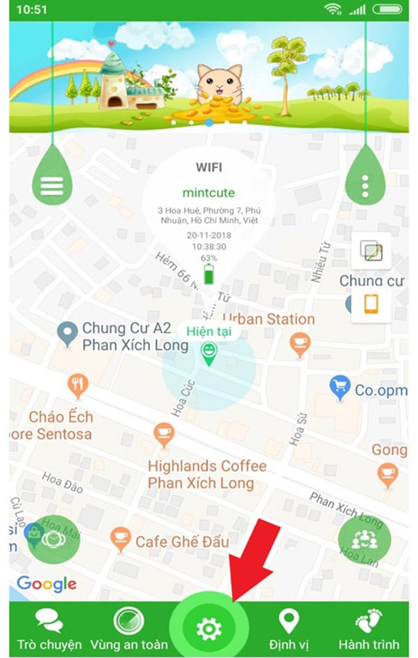 Chọn mục Cài đặt trên Setracker2